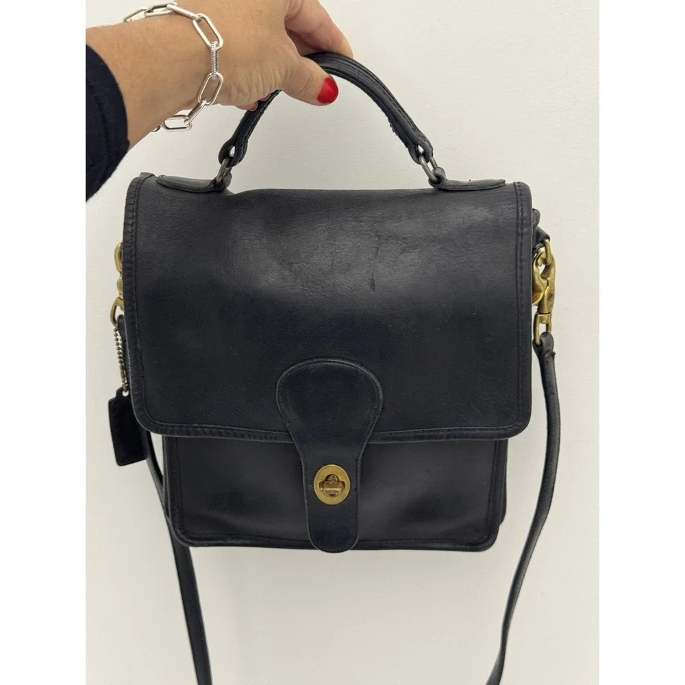 Vintage 1980s Coach Station Bag Black Leather Satchel Made In USA